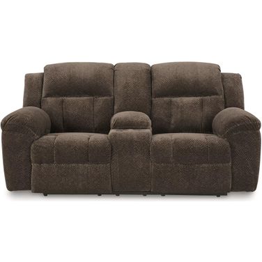 Frohn Reclining Loveseat with Console In Chocolate