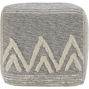 Froli Geometric Hand-Woven Ottoman Pouf In Gray and Ivory