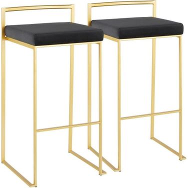 Fuji Contemporary Barstool In Gold With Black Velvet Cushion - Set Of 2