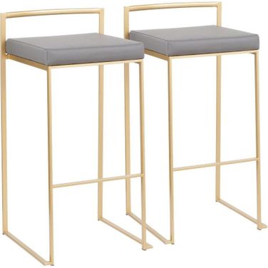 Fuji Contemporary Barstool In Gold With Grey Faux Leather - Set Of 2