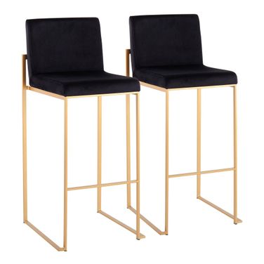 Fuji High Back Barstool Set of 2 In Black/Gold
