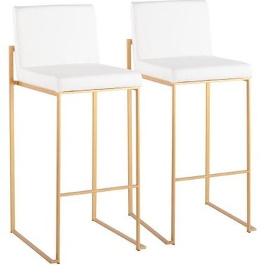 Fuji Contemporary High Back Barstool In Gold Steel And White Faux Leather - Set Of 2