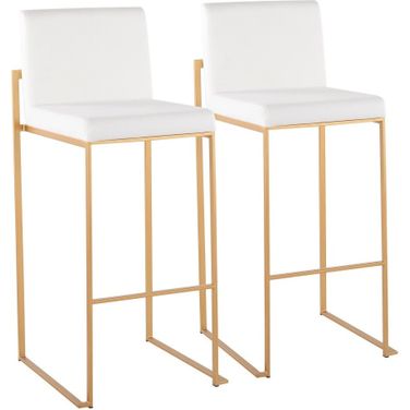 Fuji High Back Barstool Set of 2 In White/Gold