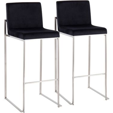 Fuji High Back Barstool Set of 2 In Black/Chrome
