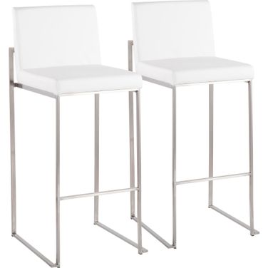 Fuji Contemporary High Back Barstool In Stainless Steel And White Faux Leather - Set Of 2