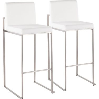 Fuji High Back Barstool Set of 2 In White/Chrome