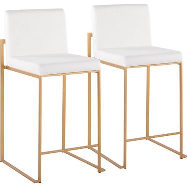 Fuji High Back Counter Stool Set of 2 In White/Gold