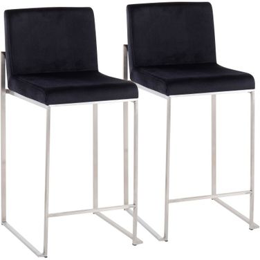 Fuji High Back Counter Stool Set of 2 In Black/Silver