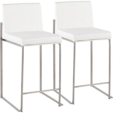 Fuji Contemporary High Back Counter Stool In Stainless Steel And White Faux Leather - Set Of 2