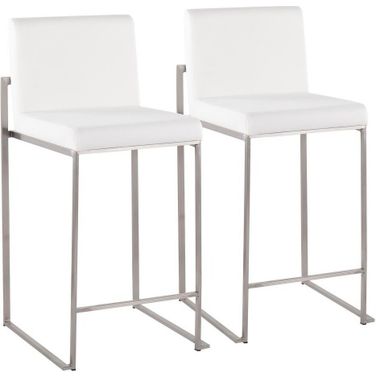 Fuji High Back Counter Stool Set of 2 In White/Chrome