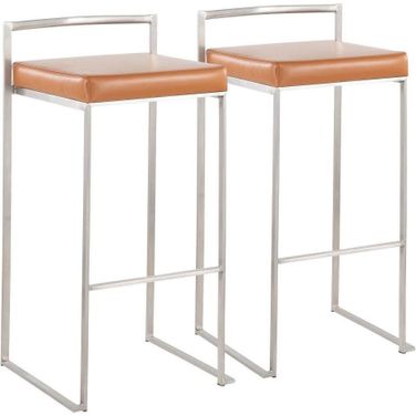 Fuji Contemporary Stackable Barstool With Camel Faux Leather - Set Of 2