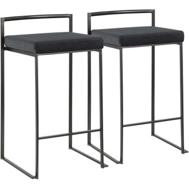 Fuji Contemporary Stackable Counter Stool In Black With Black Velvet Cushion - Set Of 2