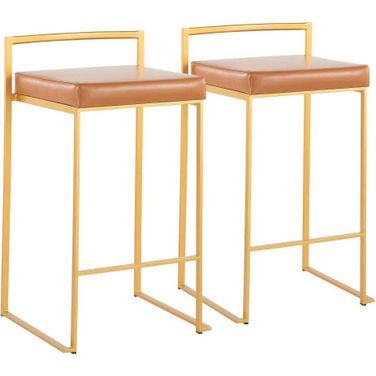 Fuji Contemporary Stackable Counter Stool In Gold With Camel Faux Leather Cushion - Set Of 2