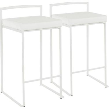 Fuji Contemporary Stackable Counter Stool In White With White Velvet Cushion - Set Of 2