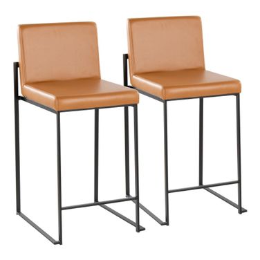 Fuji High Back 26 Inch Fixed Height Counter Stool Set of 2 In Black and Camel