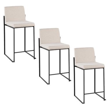 Fuji High Back 26 Inch Fixed Height Counter Stool Set of 3 In Black and Beige