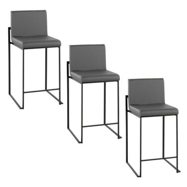 Fuji High Back 26 Inch Fixed Height Counter Stool Set of 3 In Black and Grey