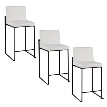 Fuji High Back 26 Inch Fixed Height Counter Stool Set of 3 In Black and White
