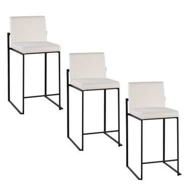 Fuji High Back 26 Inch Fixed Height Counter Stool Set of 3 In Black and White
