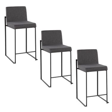 Fuji High Back 26 Inch Fixed Height Counter Stool Set of 3 In Black Charcoal