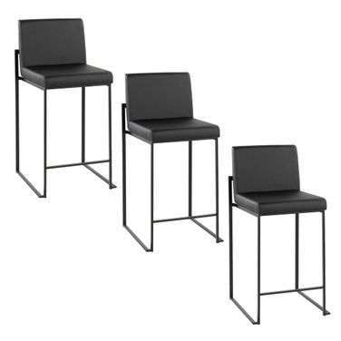 Fuji High Back 26 Inch Fixed Height Counter Stool Set of 3 In Black