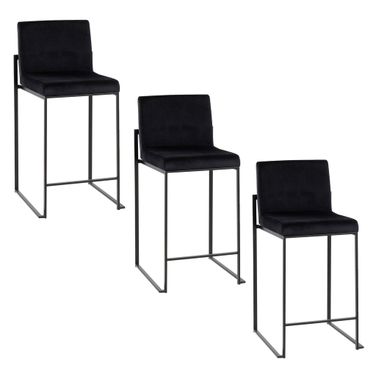 Fuji High Back 26 Inch Fixed Height Counter Stool Set of 3 In Black