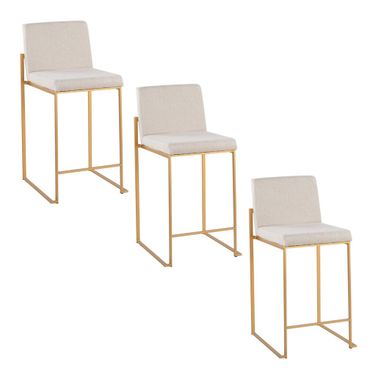 Fuji High Back 26 Inch Fixed Height Counter Stool Set of 3 In Gold and Beige