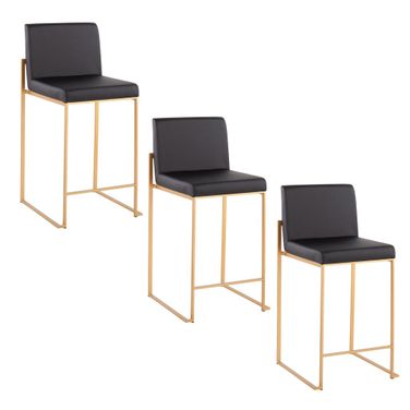 Fuji High Back 26 Inch Fixed Height Counter Stool Set of 3 In Gold and Black