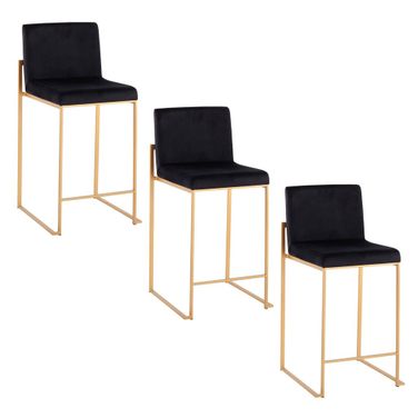 Fuji High Back 26 Inch Fixed Height Counter Stool Set of 3 In Gold and Black
