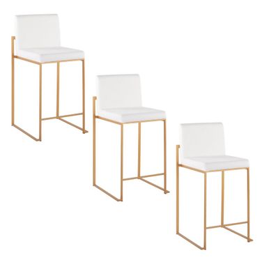 Fuji High Back 26 Inch Fixed Height Counter Stool Set of 3 In Gold and White