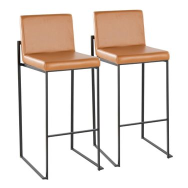 Fuji High Back 30 Inch Fixed Height Barstool Set of 2 In Black and Camel