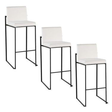 Fuji High Back 30 Inch Fixed Height Barstool Set of 3 In Black and White
