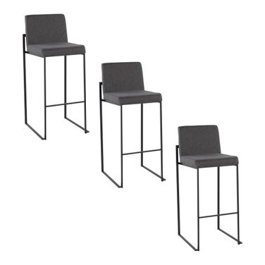 Fuji High Back 30 Inch Fixed Height Barstool Set of 3 In Black Charcoal