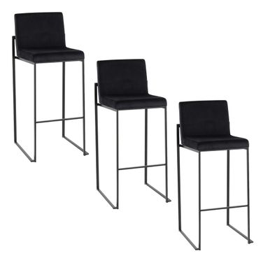 Fuji High Back 30 Inch Fixed Height Barstool Set of 3 In Black
