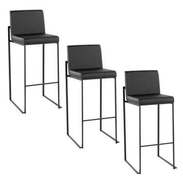 Fuji High Back 30 Inch Fixed Height Barstool Set of 3 In Black