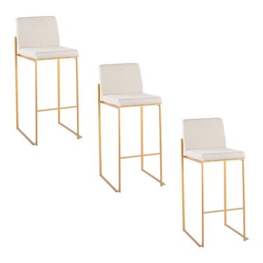 Fuji High Back 30 Inch Fixed Height Barstool Set of 3 In Gold and Beige
