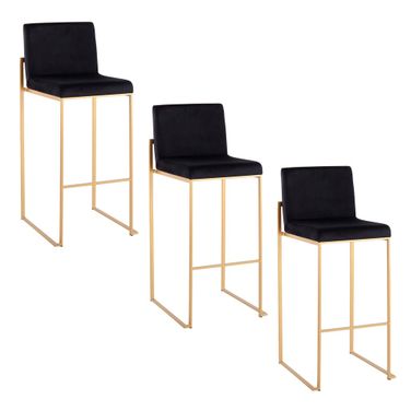 Fuji High Back 30 Inch Fixed Height Barstool Set of 3 In Gold and Black