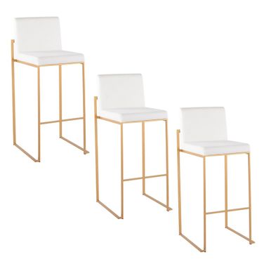 Fuji High Back 30 Inch Fixed Height Barstool Set of 3 In Gold and White