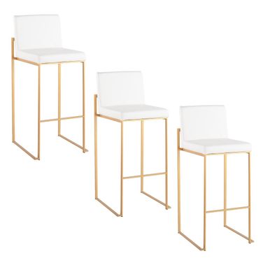 Fuji High Back 30 Inch Fixed Height Barstool Set of 3 In Gold and White