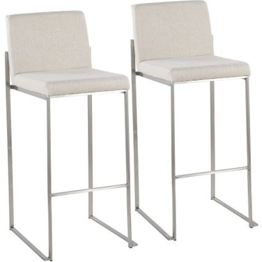 Fuji High Back Barstool Set of 2 In Beige and Silver