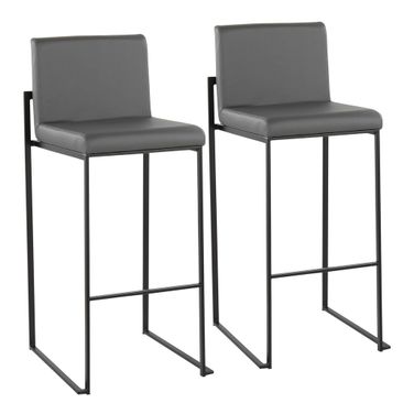 Fuji High Back Leather Barstool Set of 2 In Black and Gray