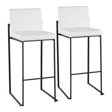Fuji Faux Leather High Back Barstool Set of 2 In Black and White