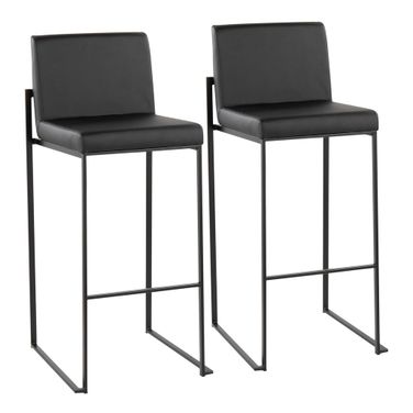Fuji High Back Leather Barstool Set of 2 In Black
