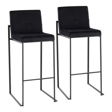 Fuji High Back Velvet Barstool Set of 2 In Black