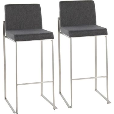 Fuji High Back Barstool Set of 2 In Steel