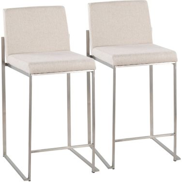 Fuji High Back Counter Stool Set of 2 In Beige and Silver