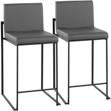 Fuji High Back Leather Counter Stool Set of 2 In Black and Gray