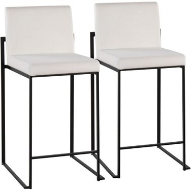 Fuji High Back Velvet Counter Stool Set of 2 In Black and White