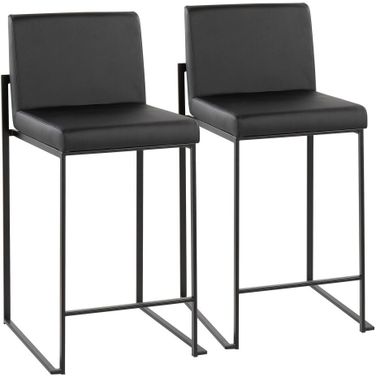 Fuji High Back Leather Counter Stool Set of 2 In Black