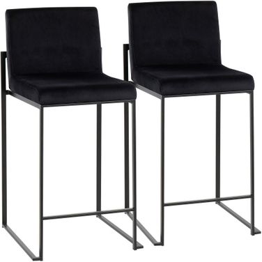 Fuji High Back Velvet Counter Stool Set of 2 In Black